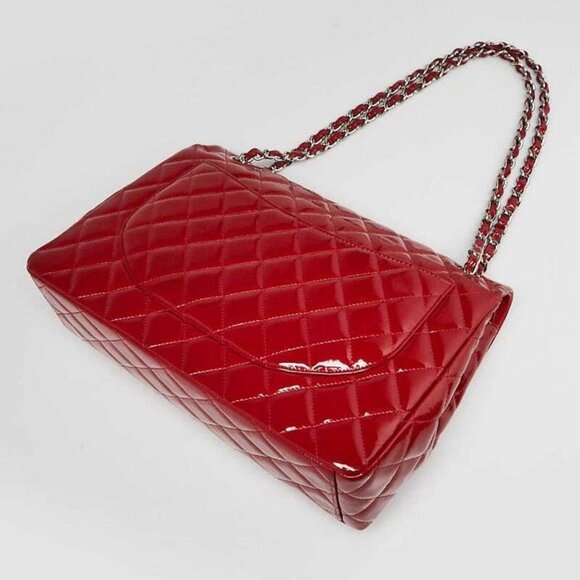 Chanel Red Quilted Patent Leather Classic Maxi Double Flap Bag - Picture 9 of 10